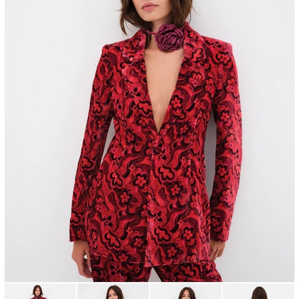For Love and Lemons Floral Red Blazer